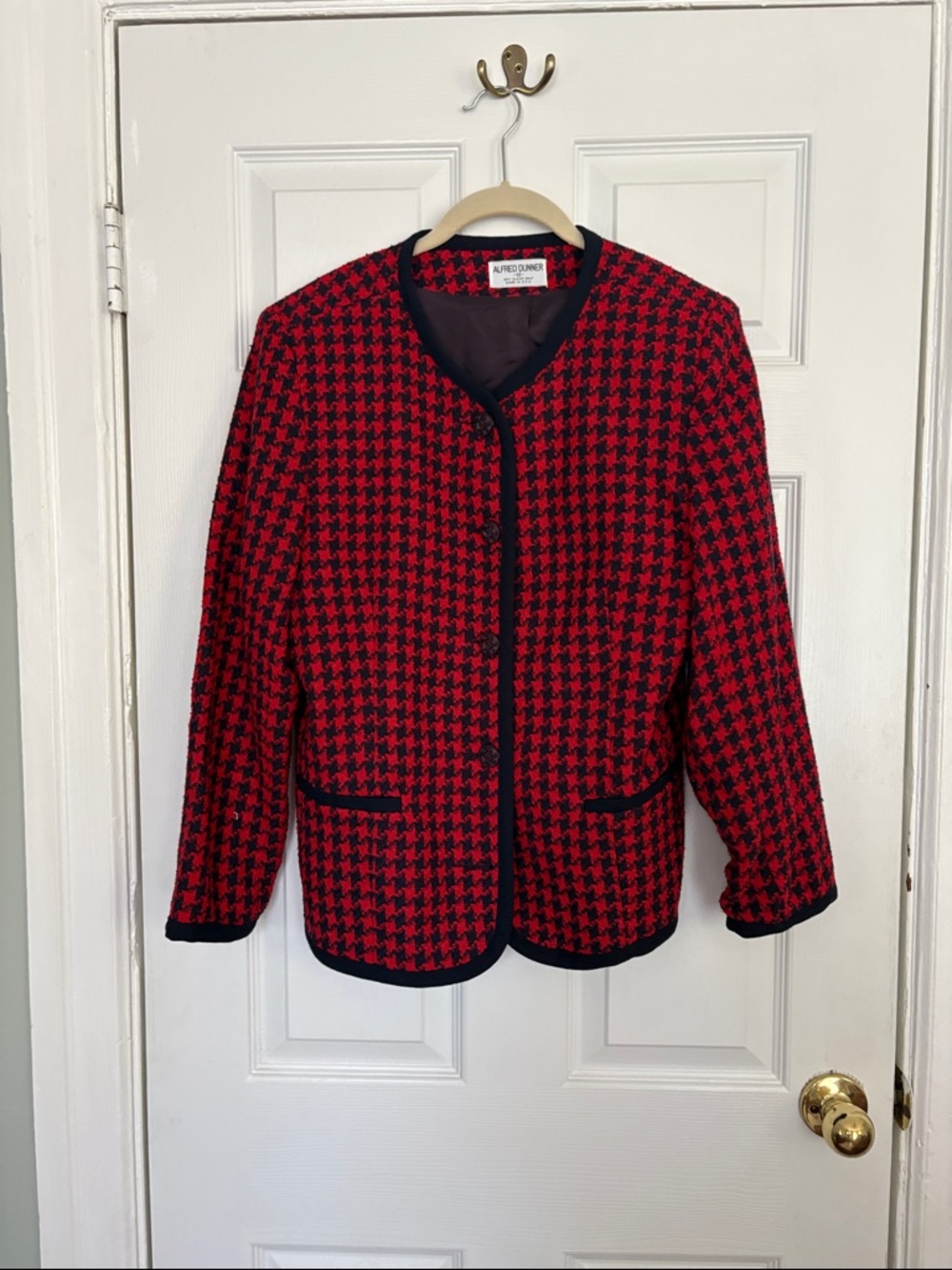Vintage Alfred Dunner Red & Navy Houndstooth Blazer Jacket